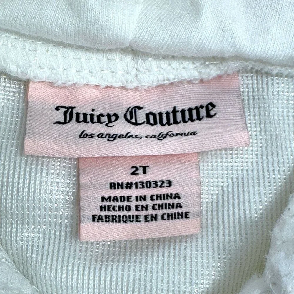 Juicy Couture White Faux Fur Hoodie Toddler Girl 2T Cat Face Kangaroo Pocket‎